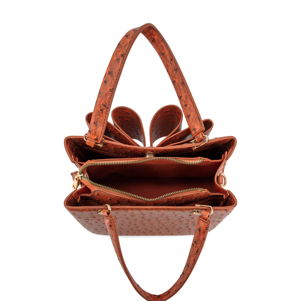 Vegan Leather Remi Embossed Bow Satchel Bag –Ostrich Print
