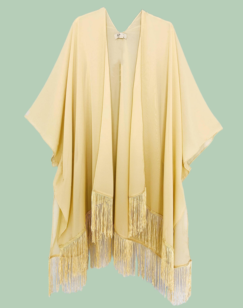 22 Colors-JC070901 Fringe-Detailed Solid Chiffon Kimono
