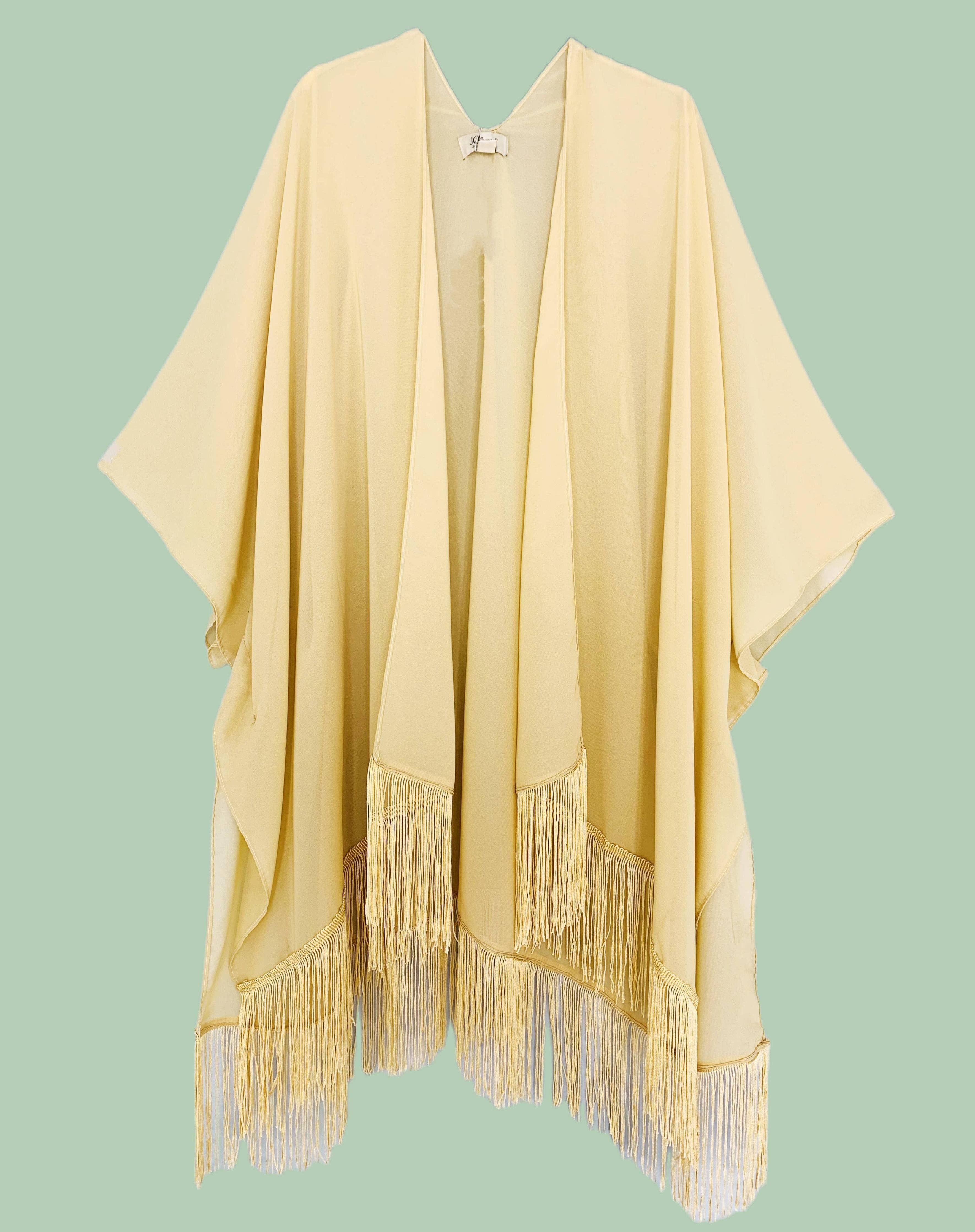 22 Colors-JC070901 Fringe-Detailed Solid Chiffon Kimono