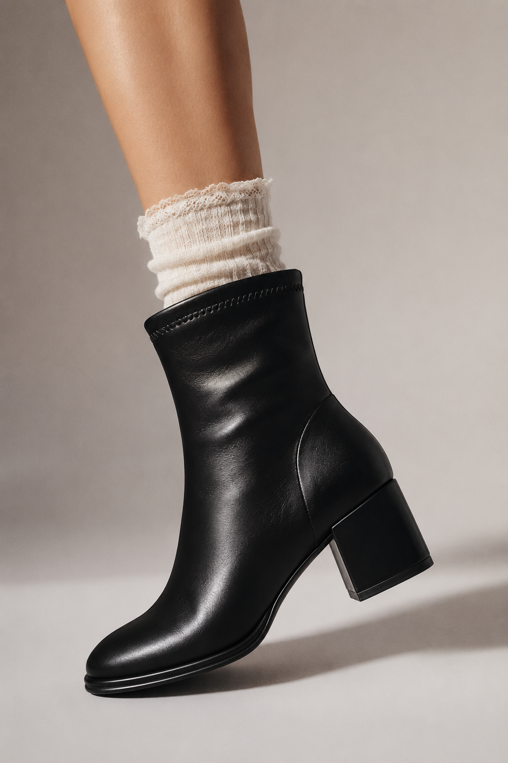 Block Heel Mid Calf Ankle Fall Boot