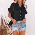 Lapel solid color casual cotton linen shirt