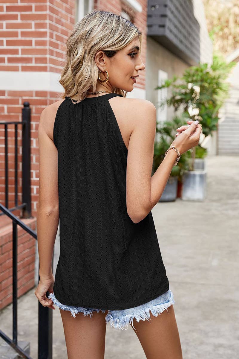 WOMEN TRENDY EYELET HALTER T SHIRTS_CWTTSL0172