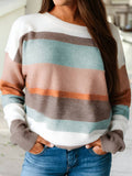 Striped Sweater peach teal white tan top