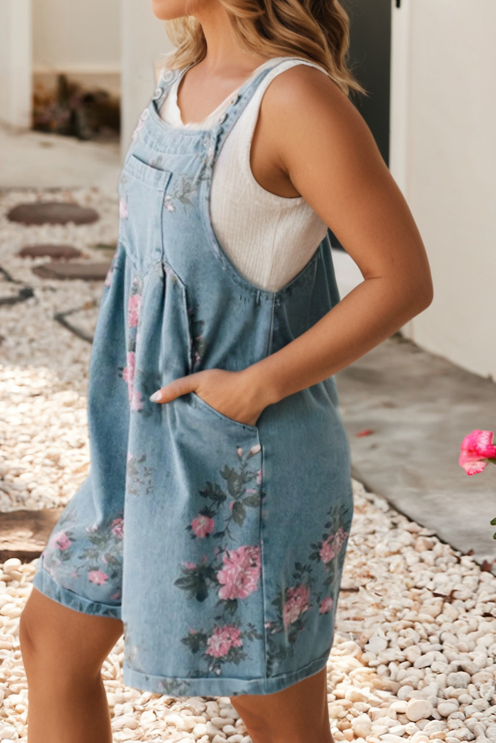 LDC Floral Print Pocket Denim Shortalls