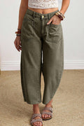 Solid Color Square Patch Pocket Ankle-length Barrel Jeans