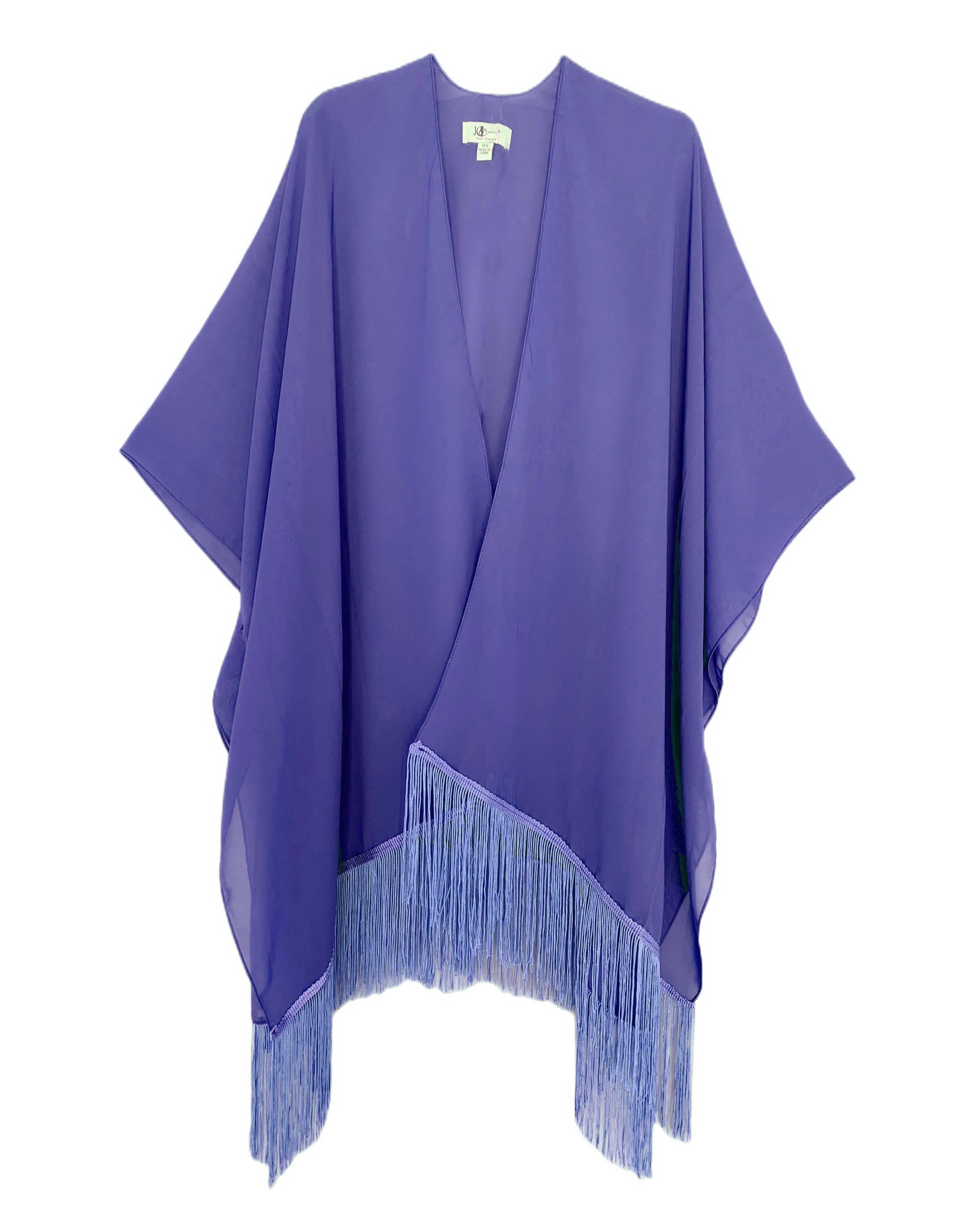 22 Colors-JC070901 Fringe-Detailed Solid Chiffon Kimono