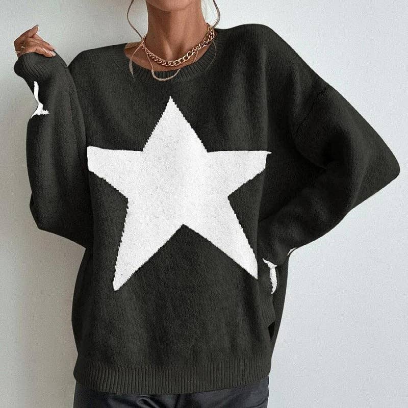 Round Neck Star Jacquard Pullover Sweater DPT1427