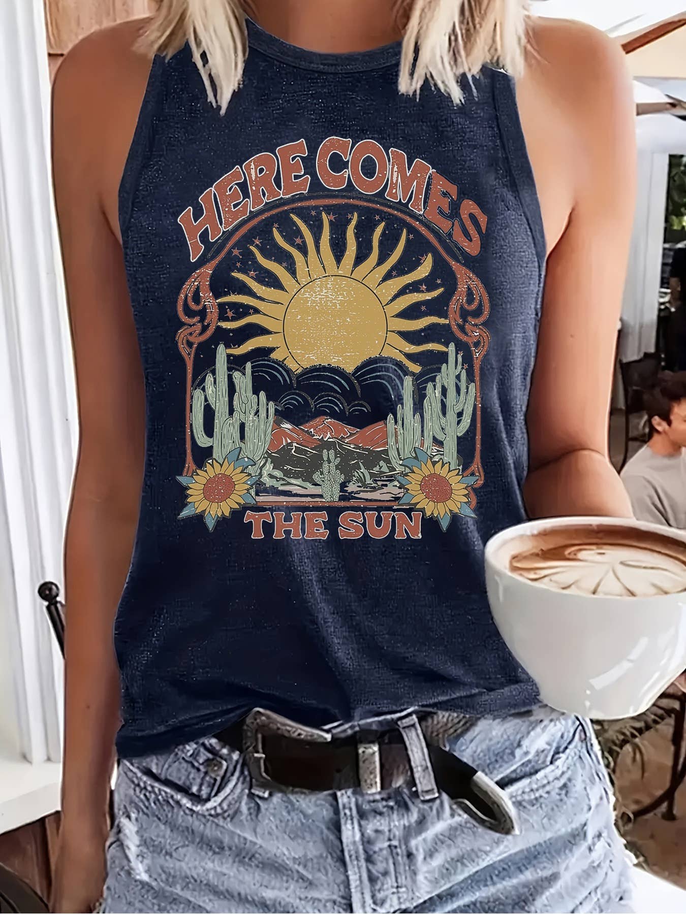 Sunrise over the mountains graphic tank top