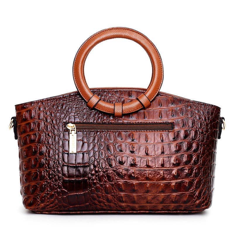 Vintage Round Top Handle Crocodile Pattern Tote Bag 8PU6BBG32