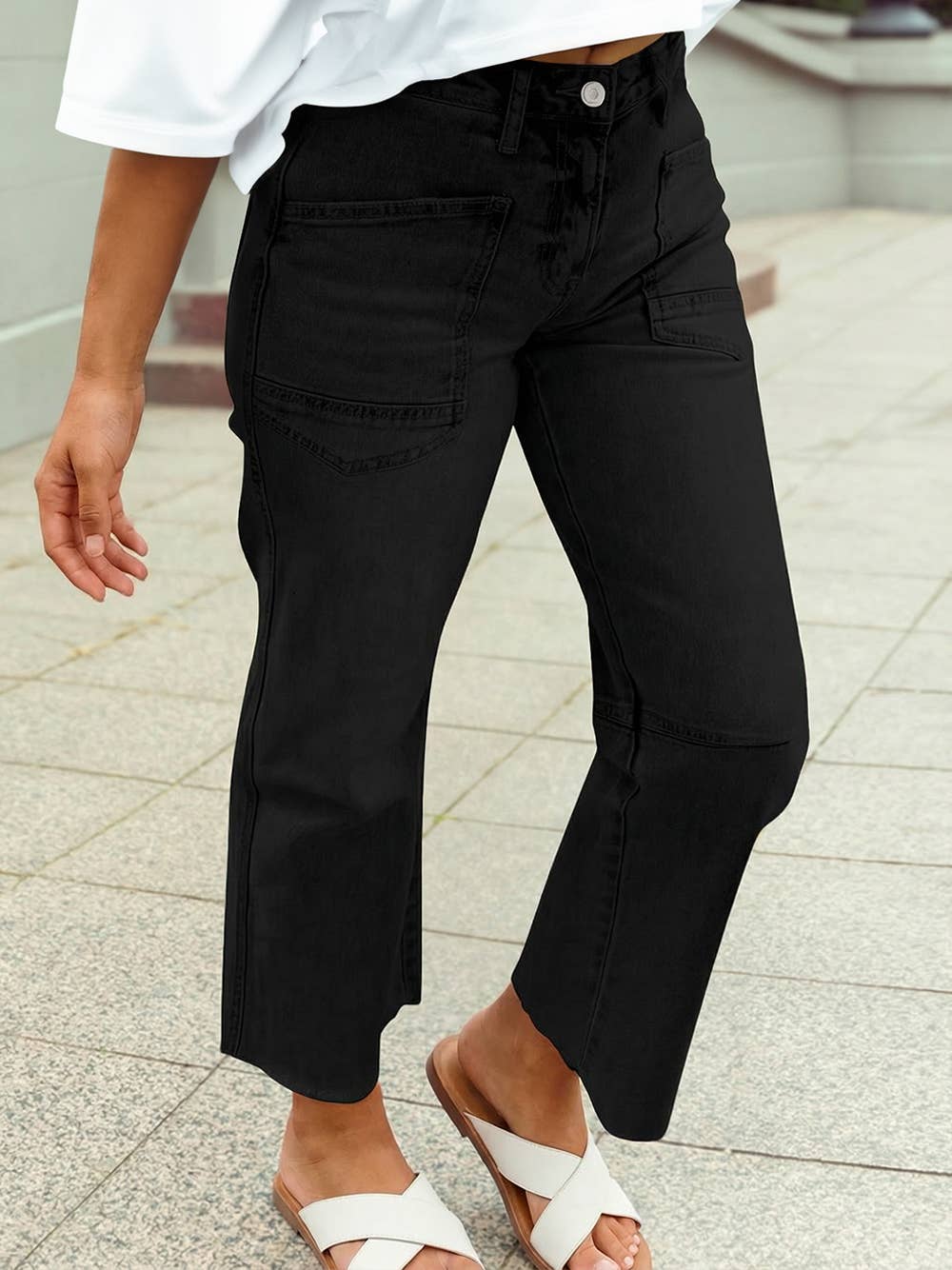 Solid Frayed Regular Cropped Light Wash Denim Jeans 4-4X