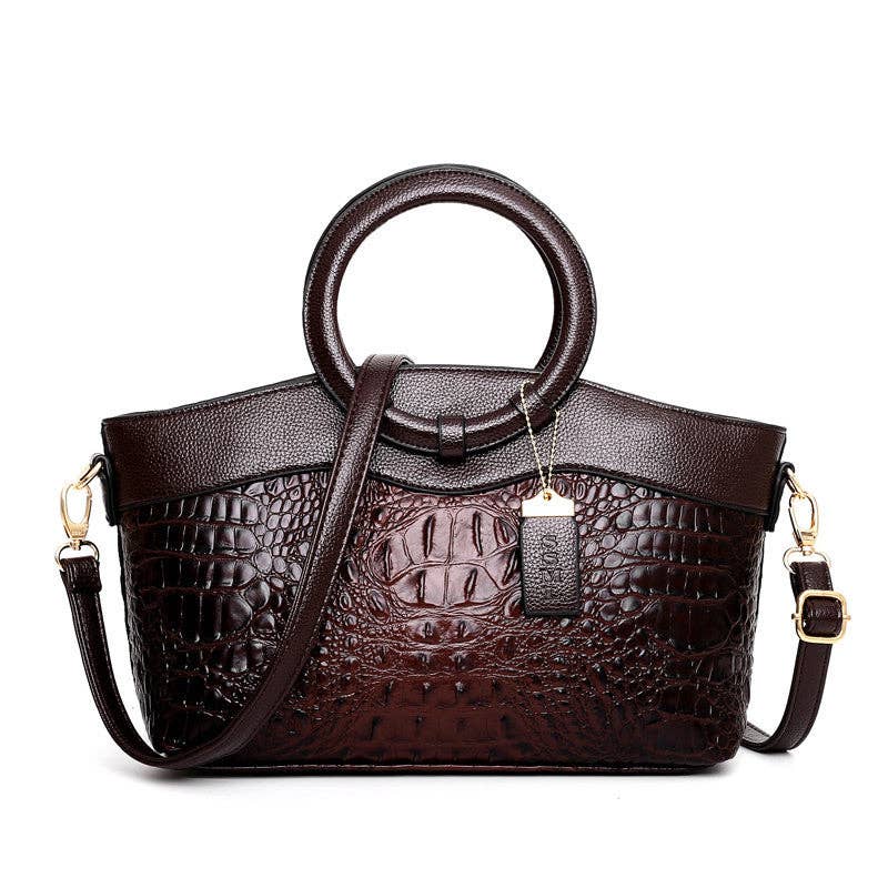 Vintage Round Top Handle Crocodile Pattern Tote Bag 8PU6BBG32