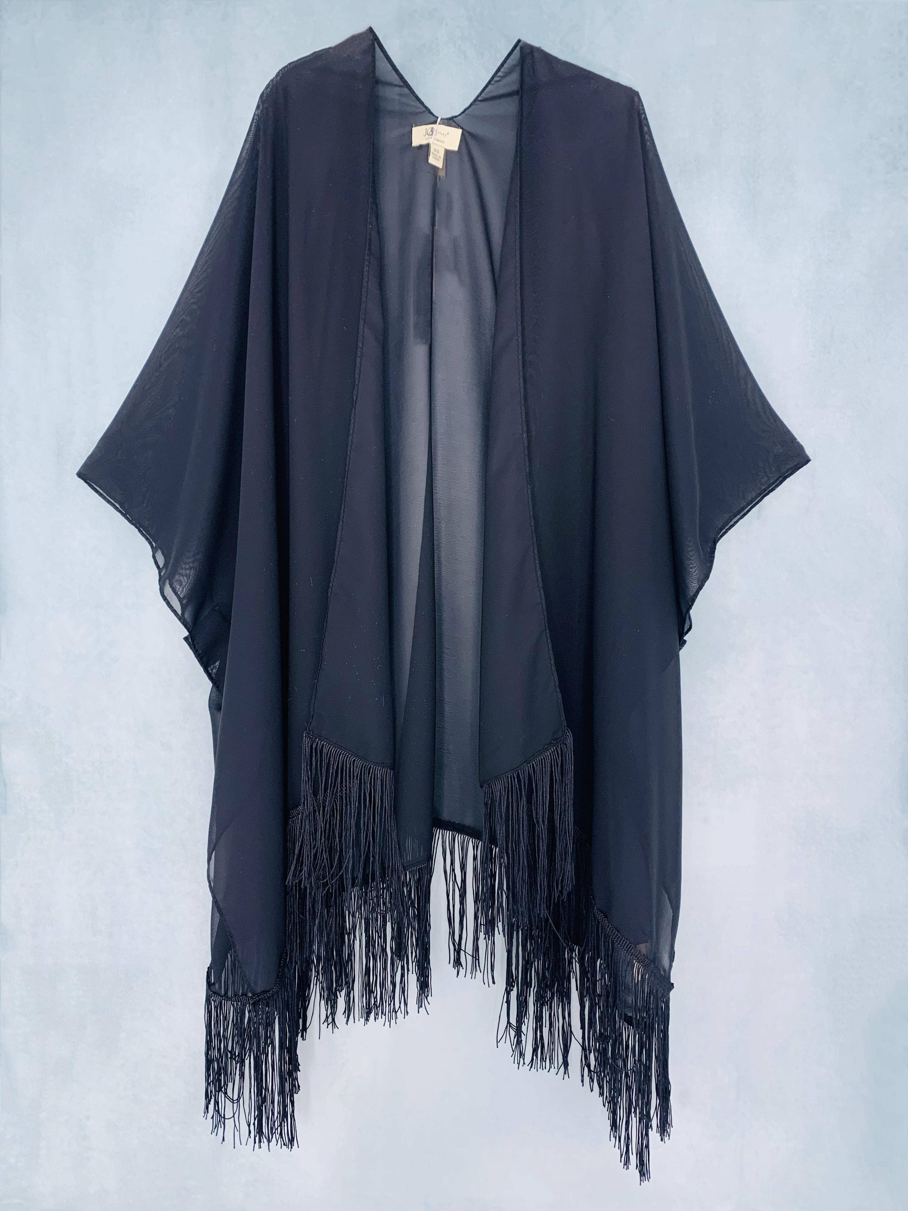 22 Colors-JC070901 Fringe-Detailed Solid Chiffon Kimono