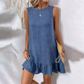 Casual tank solid color dress with lace ruffles