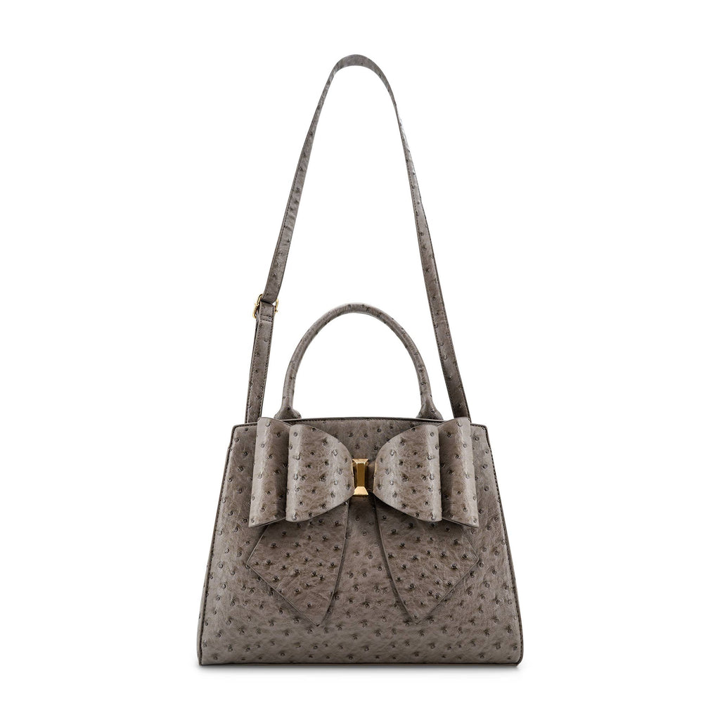 Elodie Embossed Bow Top Handle Purse – Grey Ostrich