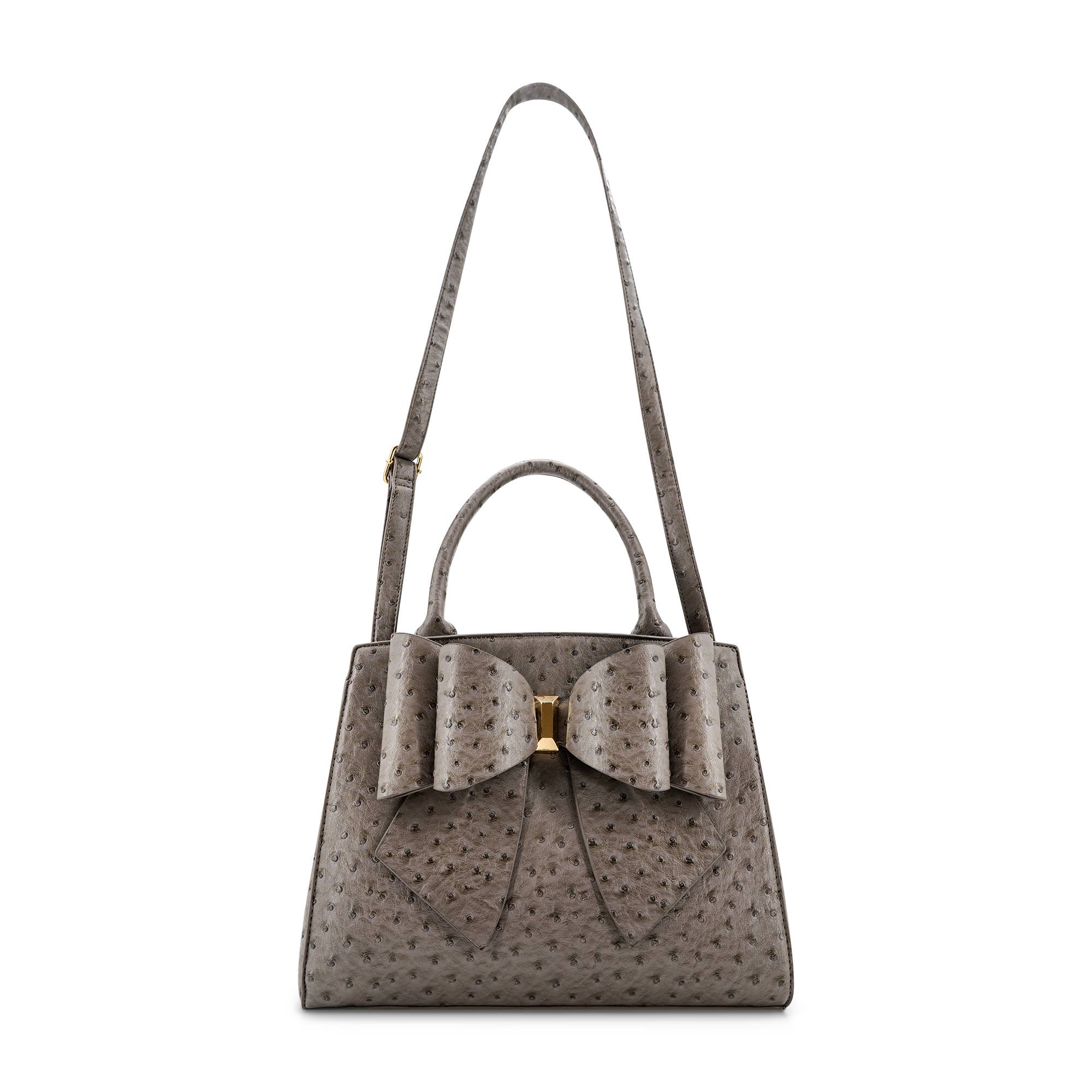 Elodie Embossed Bow Top Handle Purse – Grey Ostrich