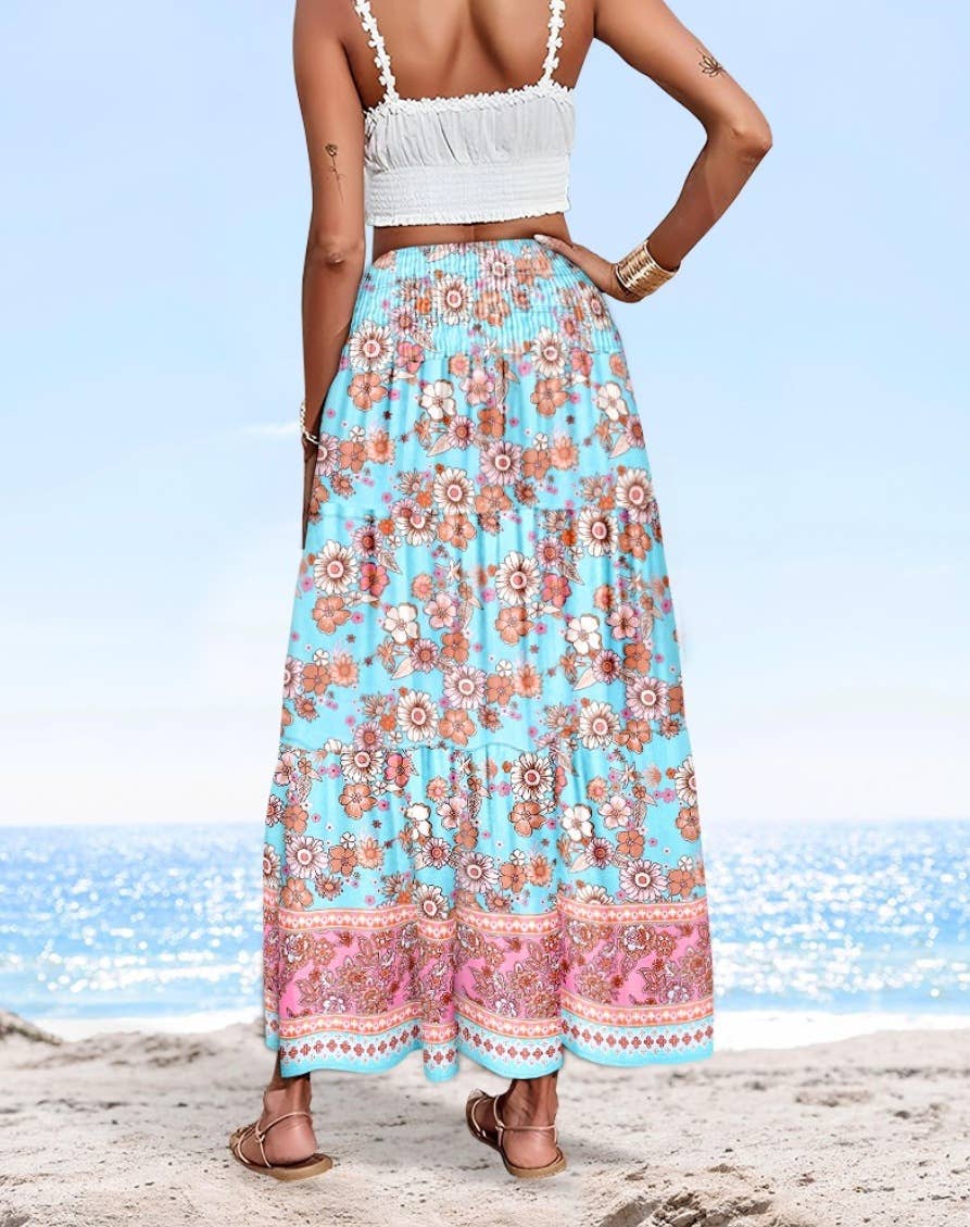 Swing Style Bohemia Ethnic Floral maxi skirt