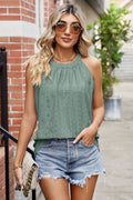 WOMEN TRENDY EYELET HALTER T SHIRTS_CWTTSL0172