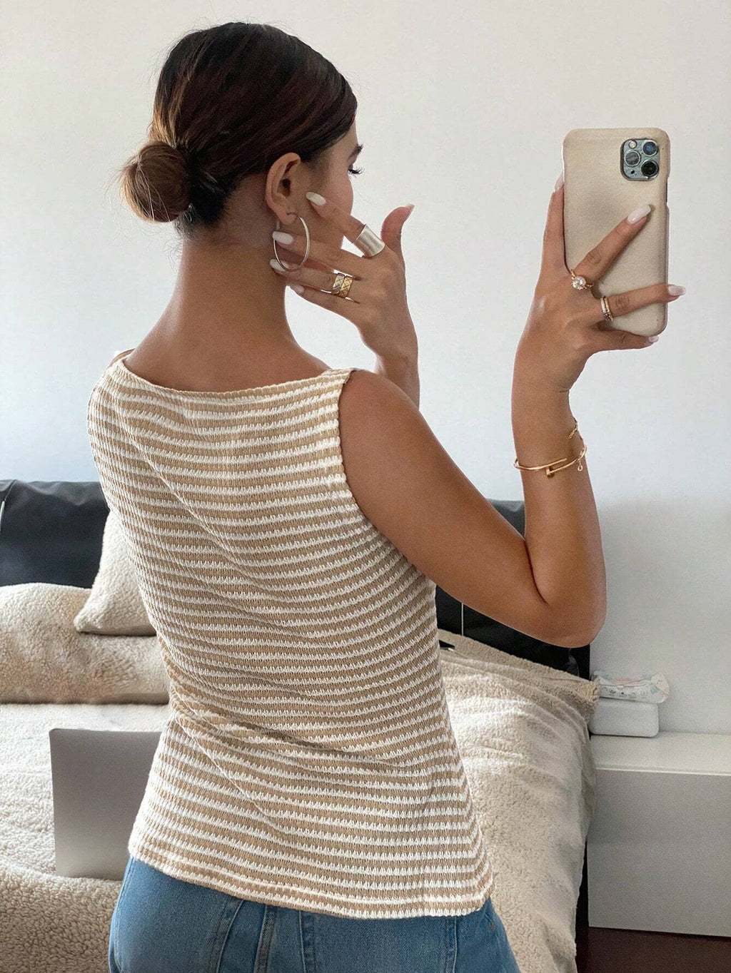 Button-Front Sleeveless Tank Top