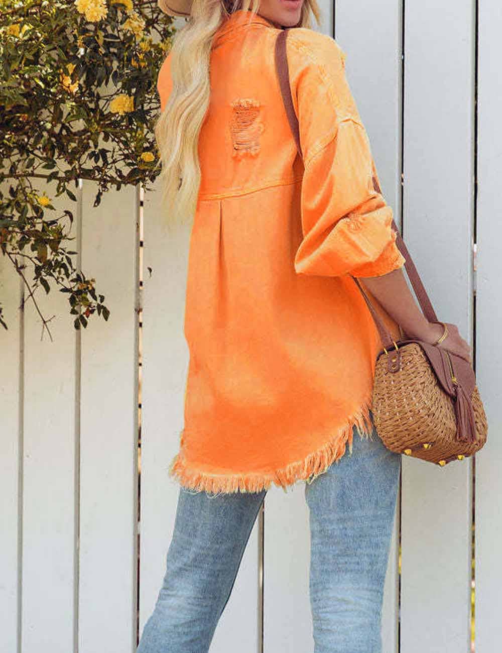Vintage Lapel Collar Ripped Frayed Denim Jacket DP25E561