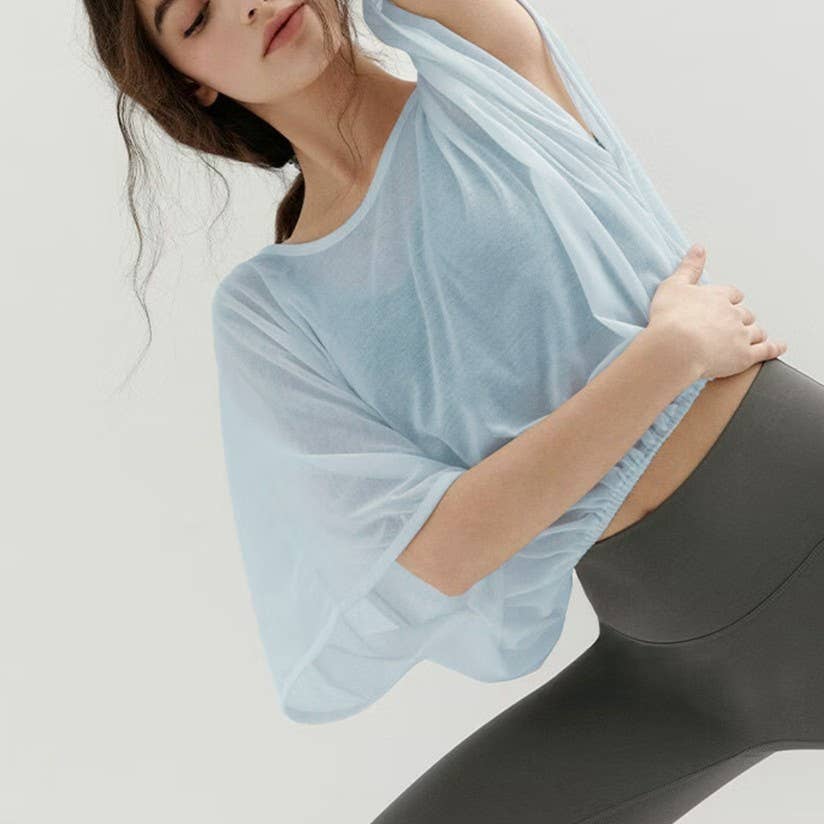 Airy slouchy wrapped cutout back workout cover up top