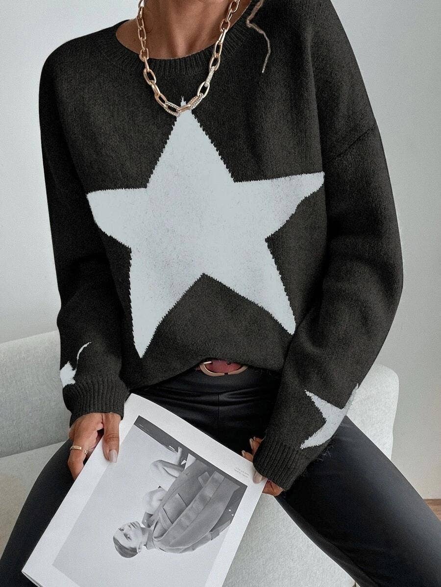 Round Neck Star Jacquard Pullover Sweater DPT1427