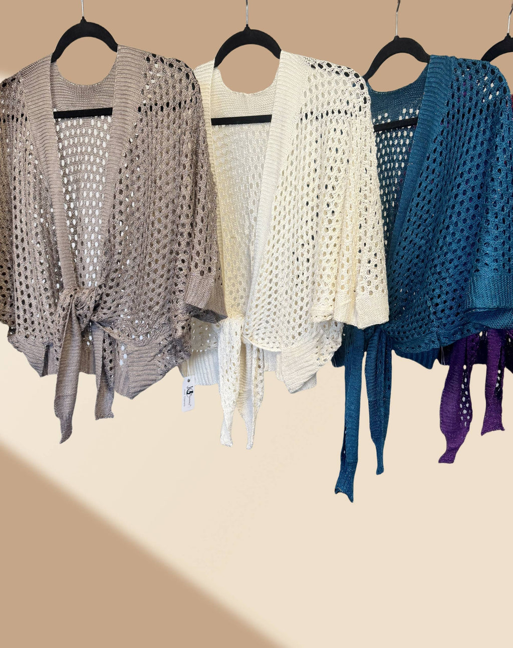 Eyelet Open-Knit cover up Cardigan with Front Tie
