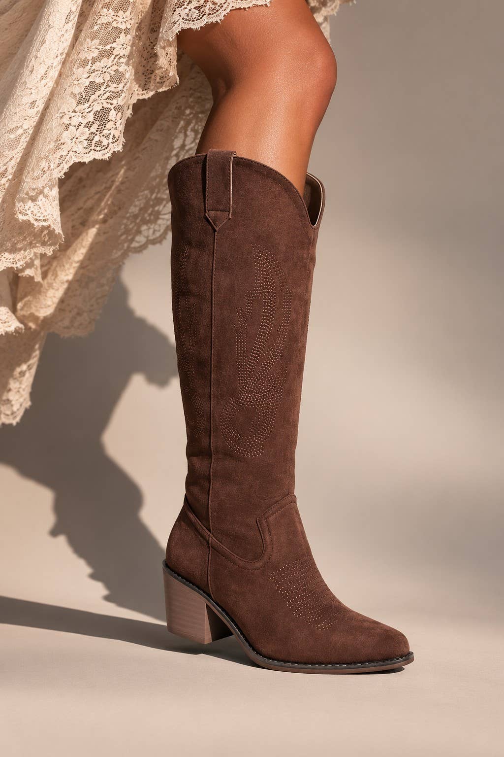 Tall Western Embroidered Block Heel Fall Boot