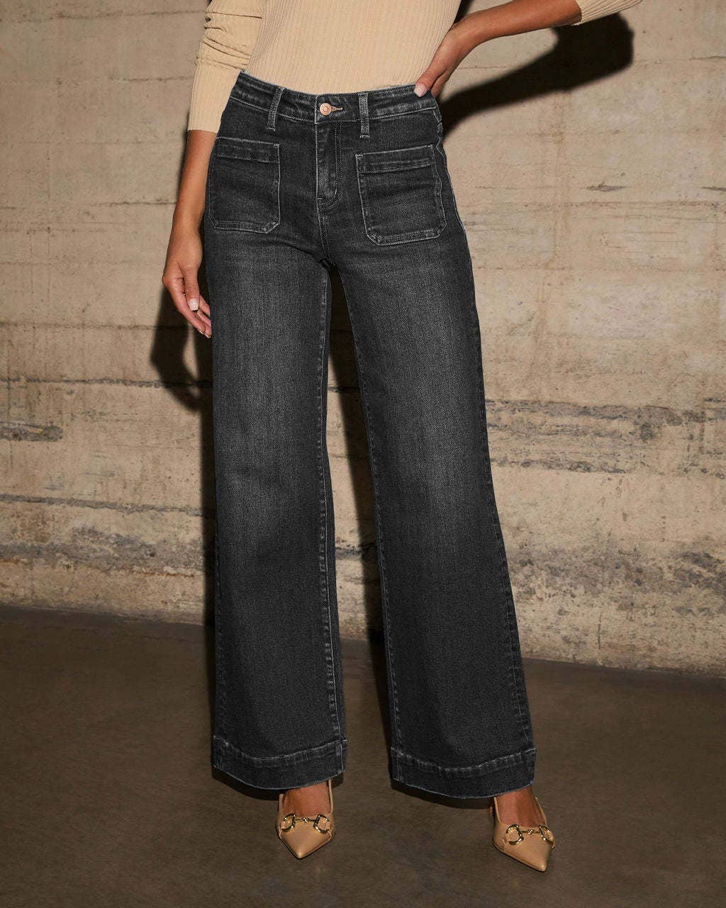 Slimming,wide-leg retro style straight-leg pants