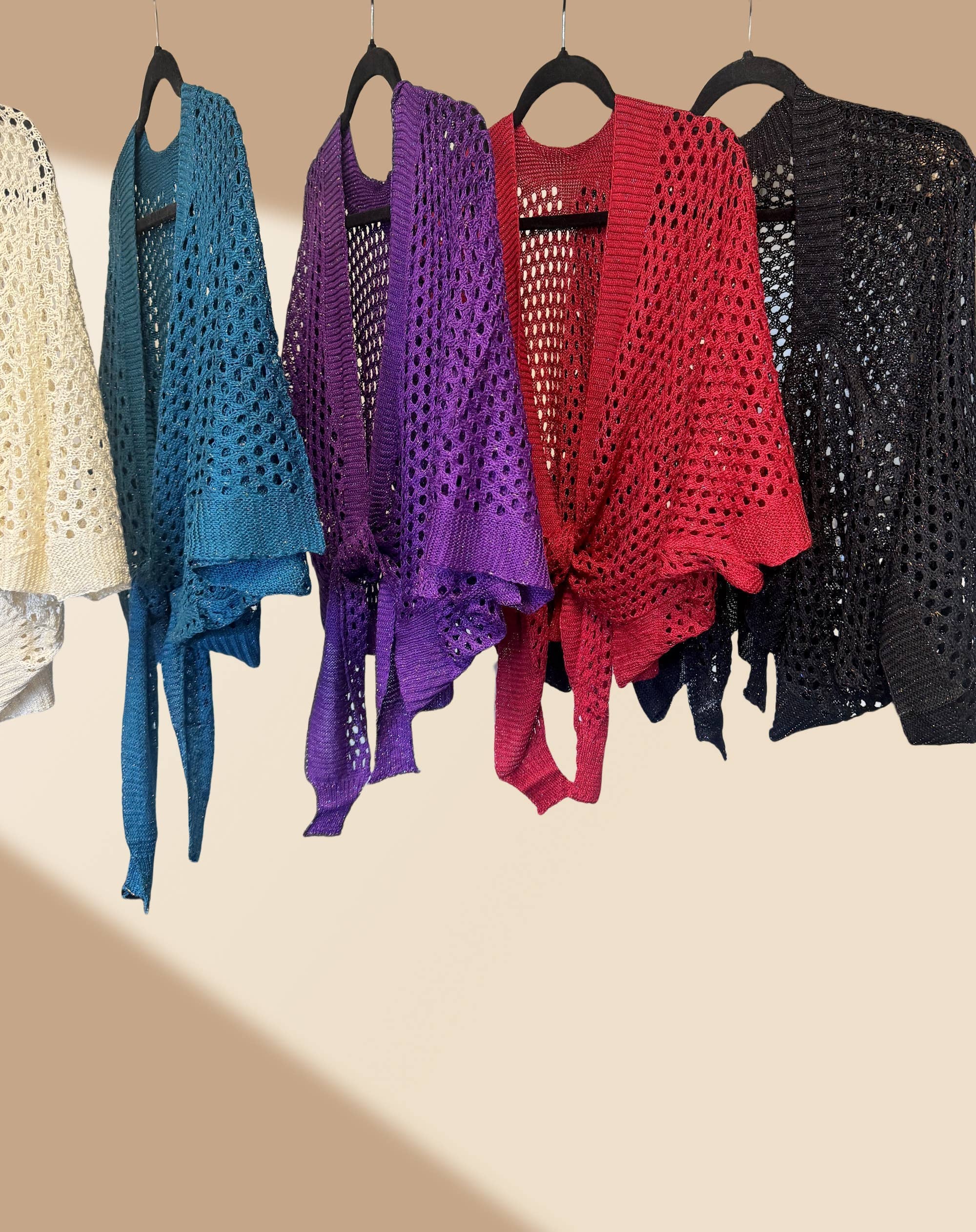 Eyelet Open-Knit cover up Cardigan with Front Tie