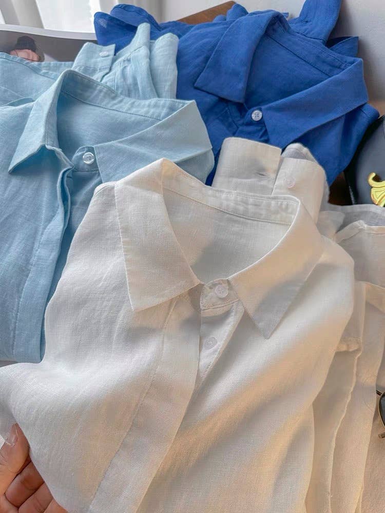 Cotton linen blend button down shirt