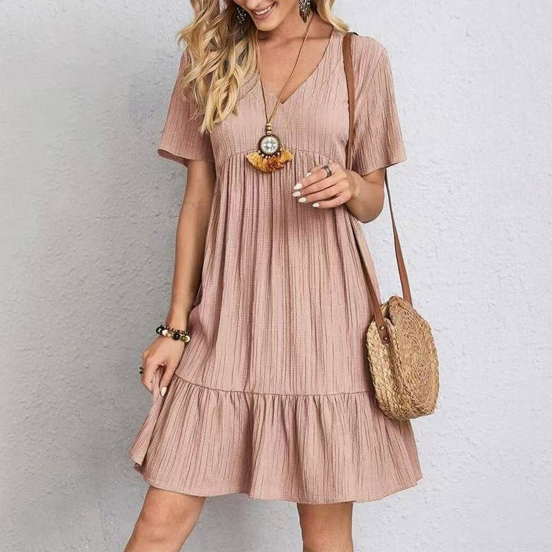 Summer Beach Boho V-Neck Ruffle Hem Dress