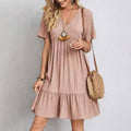Summer Beach Boho V-Neck Ruffle Hem Dress