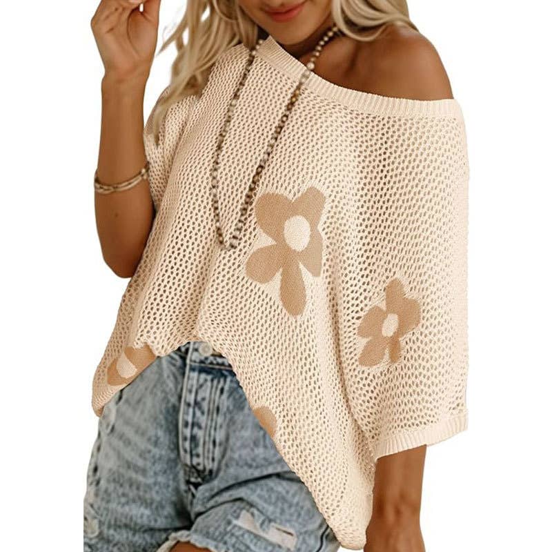 Boho Summer Chic Flower Crochet Hollow Knit Top