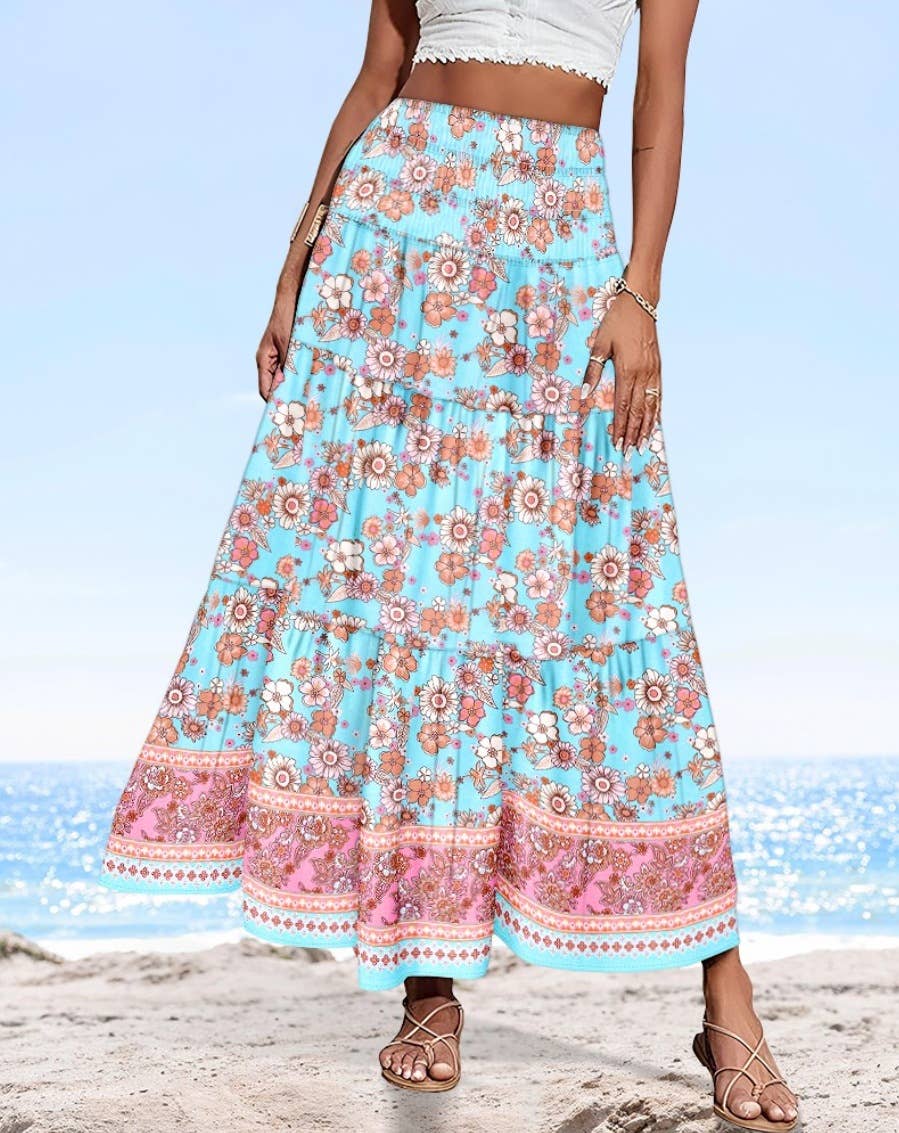 Swing Style Bohemia Ethnic Floral maxi skirt