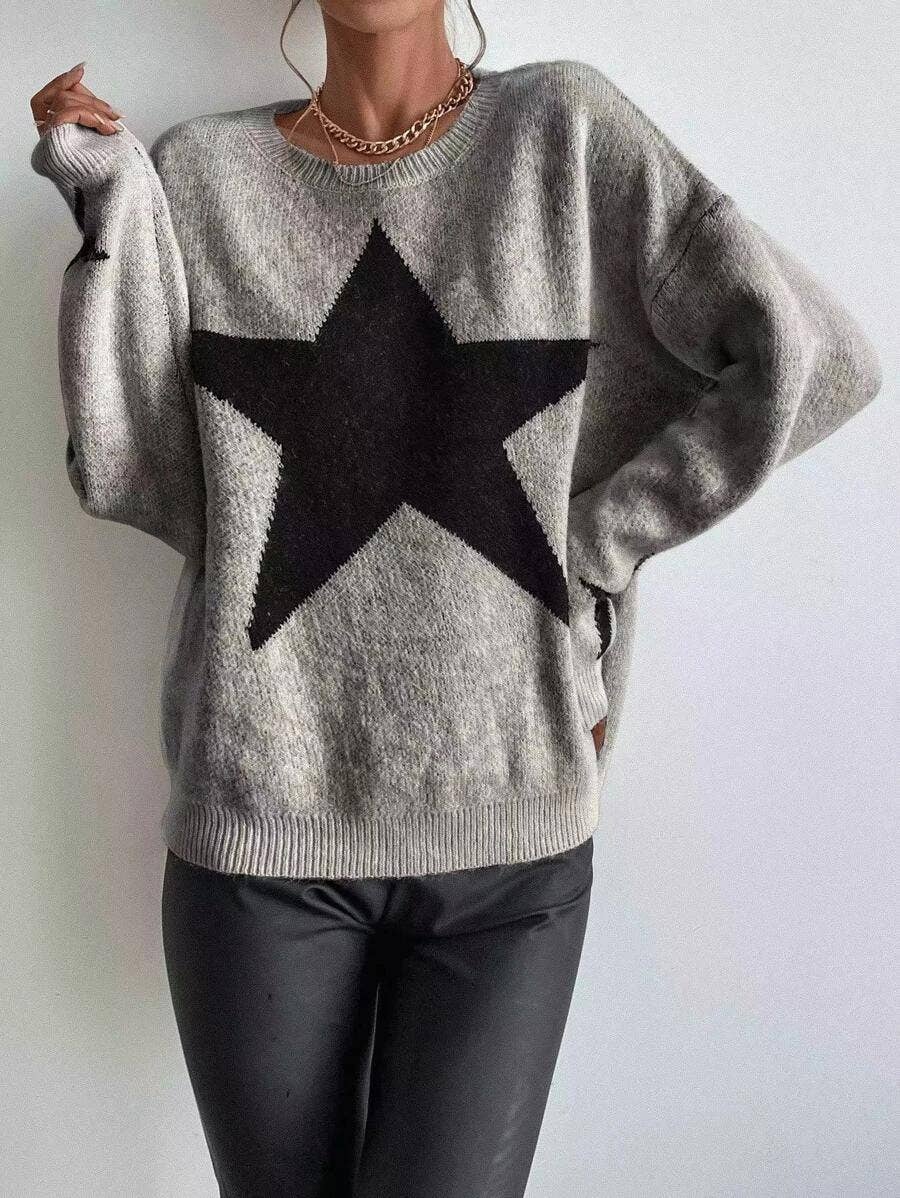 Round Neck Star Jacquard Pullover Sweater DPT1427