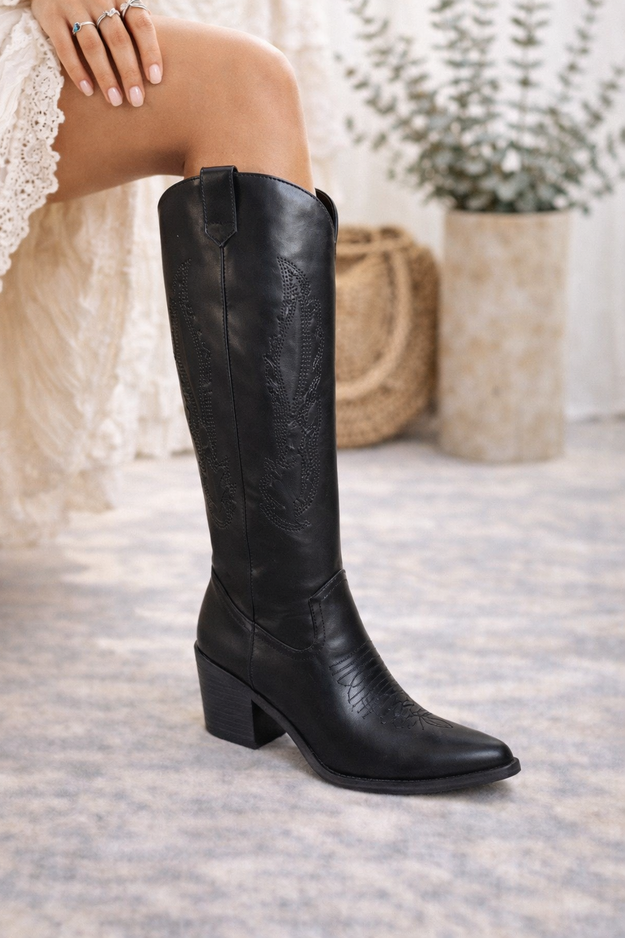 Tall Western Embroidered Block Heel Fall Boot