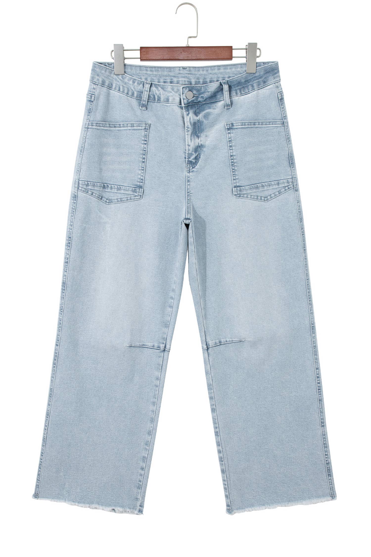 Solid Frayed Regular Cropped Light Wash Denim Jeans 4-4X