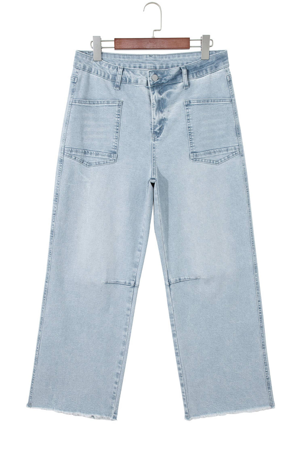 Solid Frayed Regular Cropped Light Wash Denim Jeans 4-4X