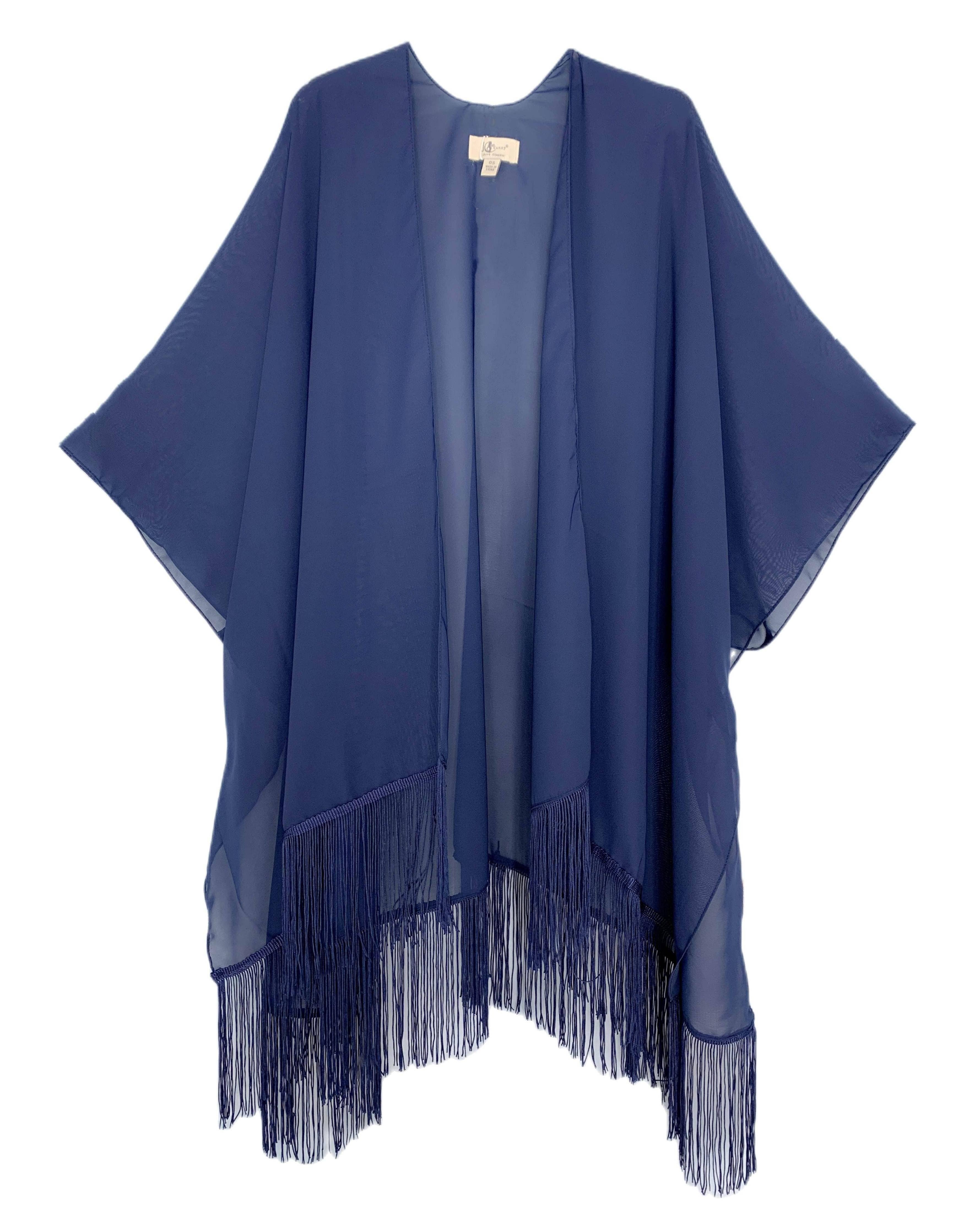 22 Colors-JC070901 Fringe-Detailed Solid Chiffon Kimono