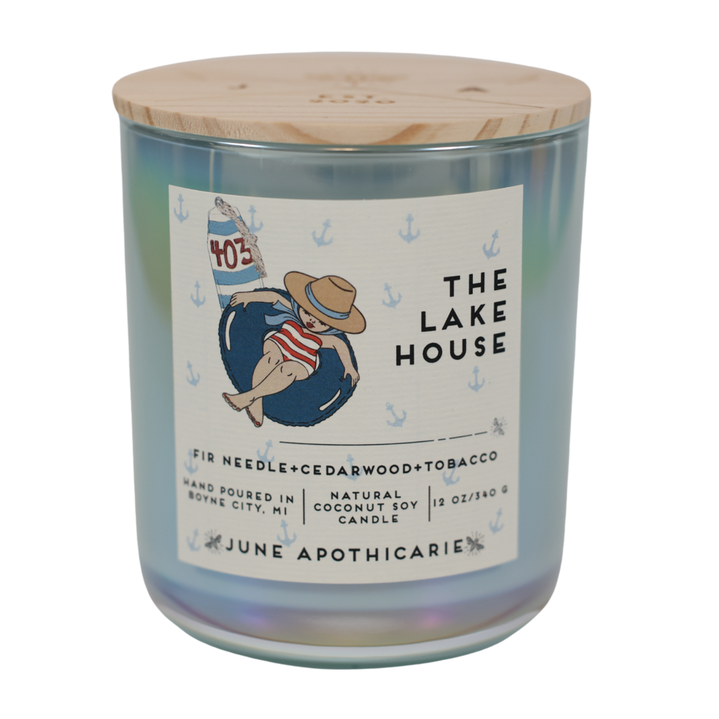 The Lake House 12 oz Glass Wooden Wick Candle