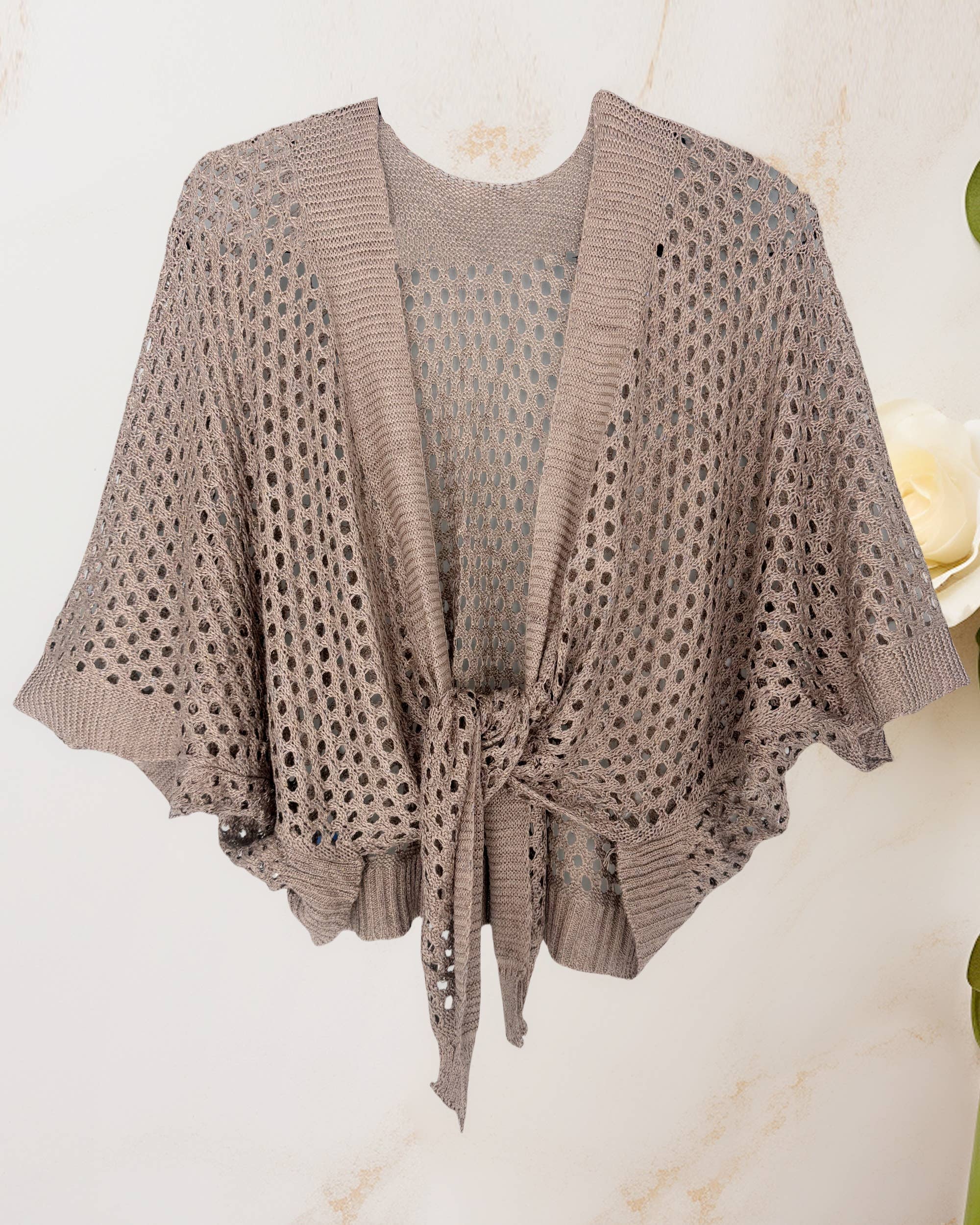 Eyelet Open-Knit cover up Cardigan with Front Tie
