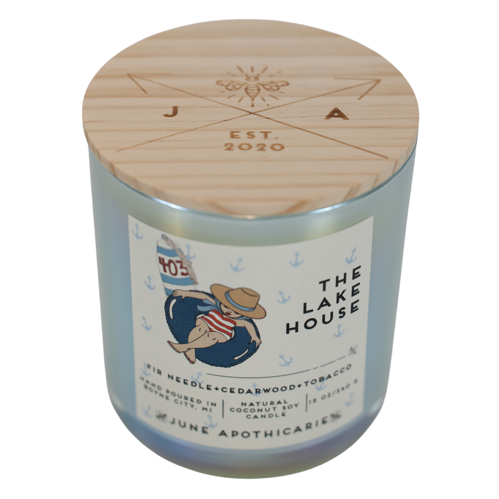 The Lake House 12 oz Glass Wooden Wick Candle