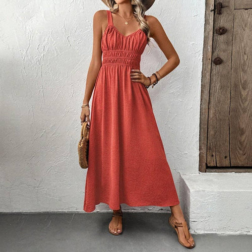 2026 Sleeveless Textured Pleated Summer Maxi Dress