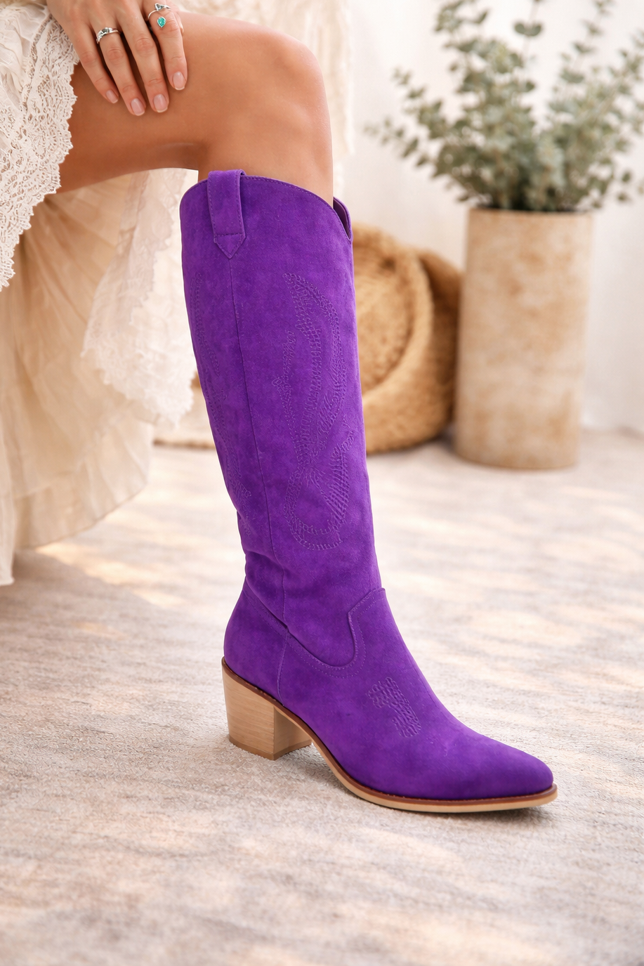 Tall Western Embroidered Block Heel Fall Boot