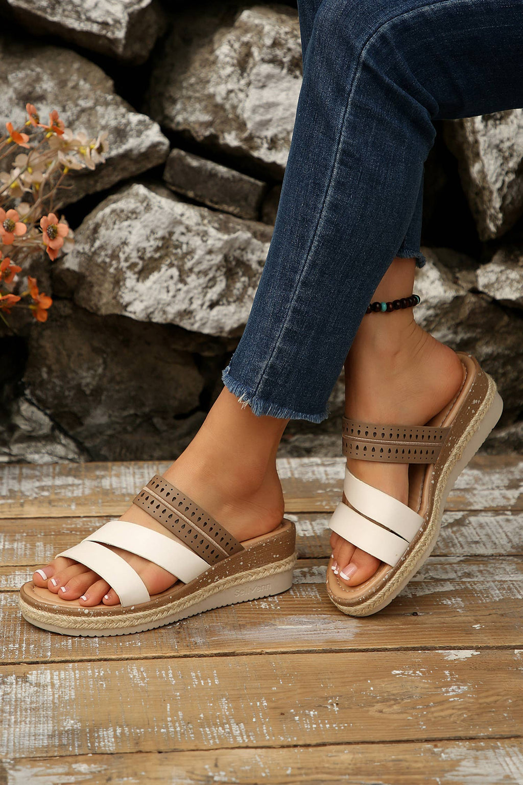 Tan Khaki Platform Wedge Sandals shoe