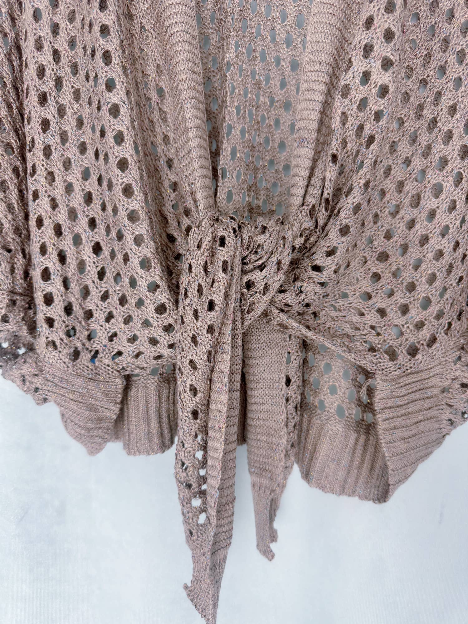 Eyelet Open-Knit cover up Cardigan with Front Tie