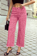 Leopard /Polka Dot Frayed Edge Wide Leg High Waist Jeans