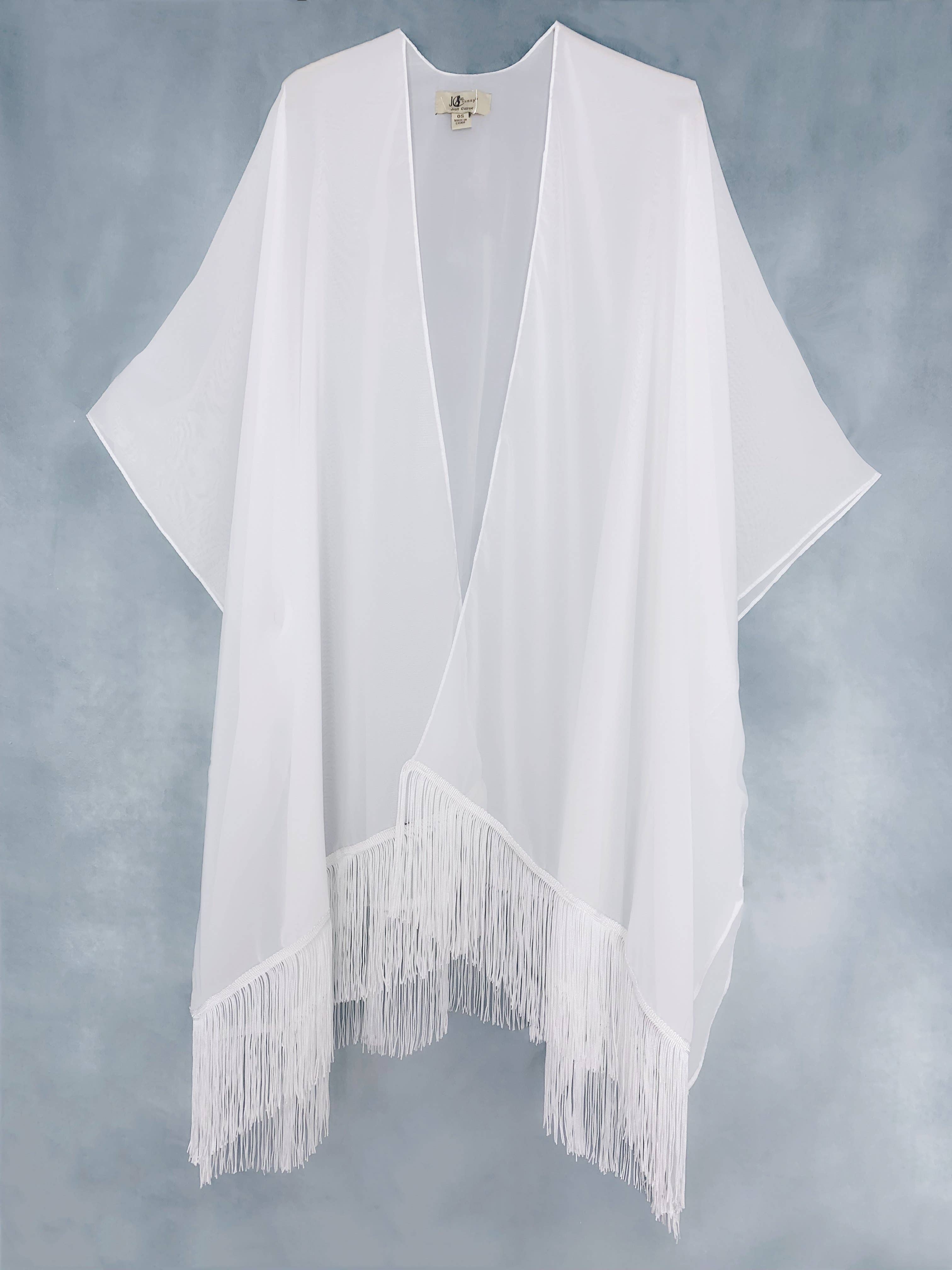 22 Colors-JC070901 Fringe-Detailed Solid Chiffon Kimono