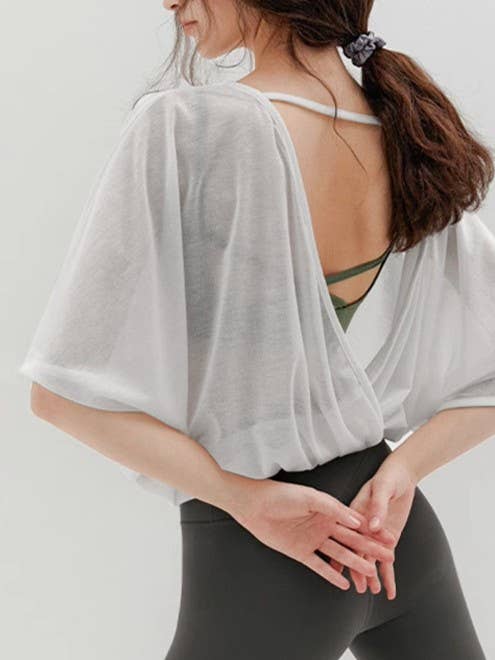 Airy slouchy wrapped cutout back workout cover up top