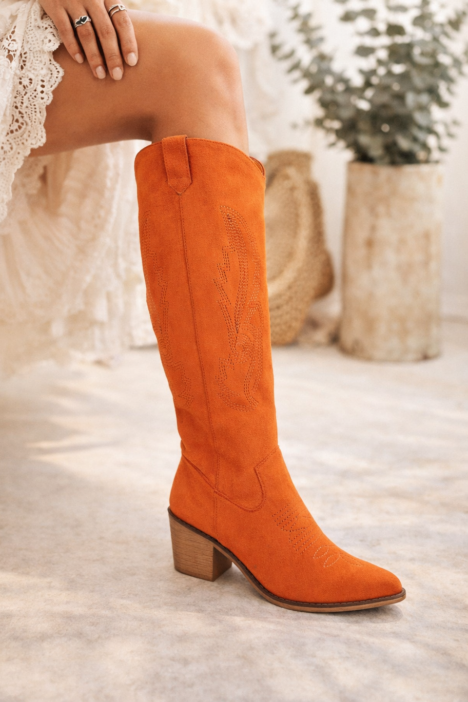 Tall Western Embroidered Block Heel Fall Boot
